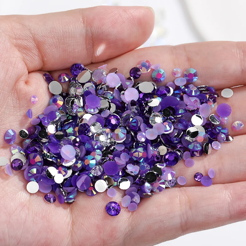 Violet Resin Resin Round Flat Back Rhinestones