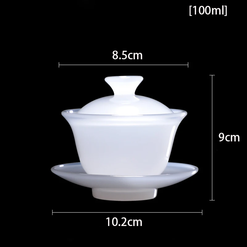 White Porcelain Jade Porcelain Teacup Cover Bowl Sancai Tea Bowl Small Glass Imitation Jade Glass Glazed Kungfu Tea Set Gift