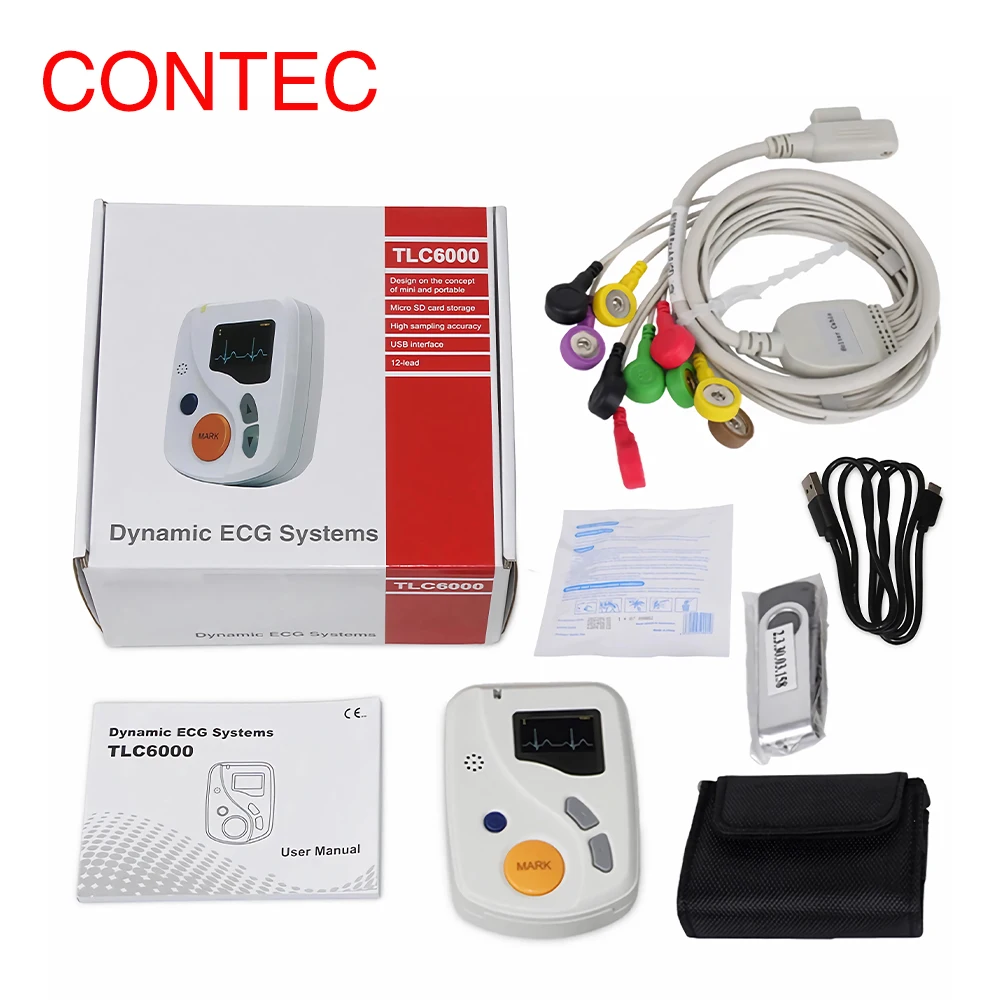 CONTECTLC6000 Portable Dynamic 12 Lead ECG Holter Systems,48 Hours Recorder Analyzer System, protect family health