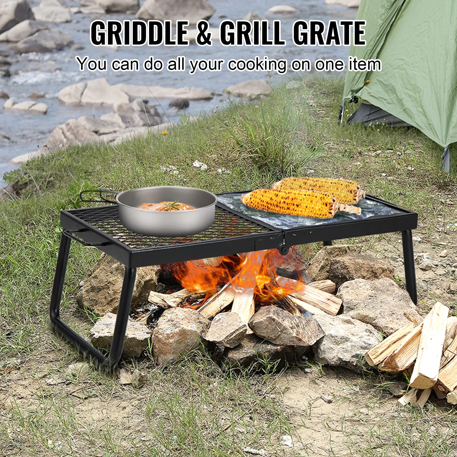 VEVOR Folding Campfire Grill,Portable Camping Grates Camp Fire Cooking Equipment with Legs Carrying Bag for Outdoor BBQ Cooking 4