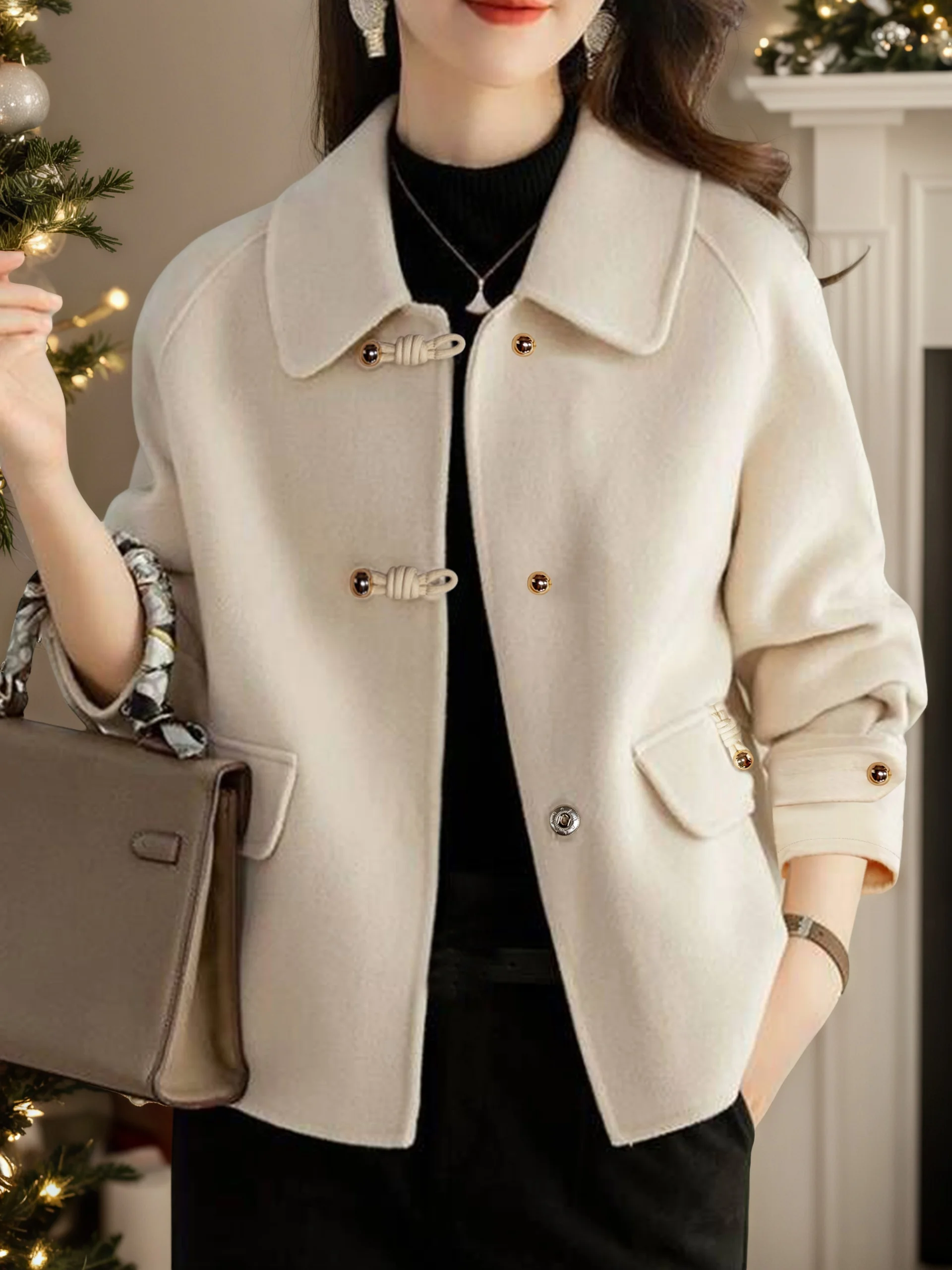 Elegante Feste Kurze Mäntel für Frau Herbst Winter Warme Frau Kleidung Formale Büro Weibliche Mantel Outfits Neue In Outer