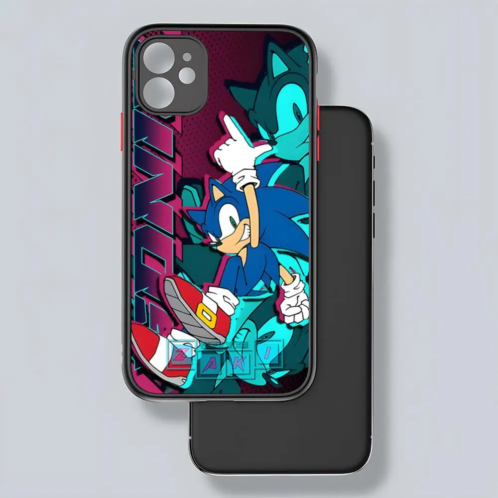 thumbnail image 1 of Funda de teléfono con dibujos animados de anime S-Sonics Hedgehog, parte trasera transparente mate para iPhone 15, 14, 13, 12, 11 Pro Max, X, XR, XS, 8, SE, Mini Plus, 1 of 5