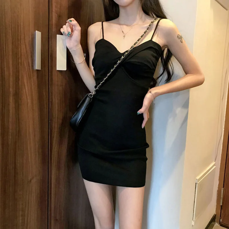 

Mini Slim Sling Dresses Women Sexy Nightclub Korean Style New Summer Ins French Hepburn Streetwear Fashion Basic Y2K Vestidos