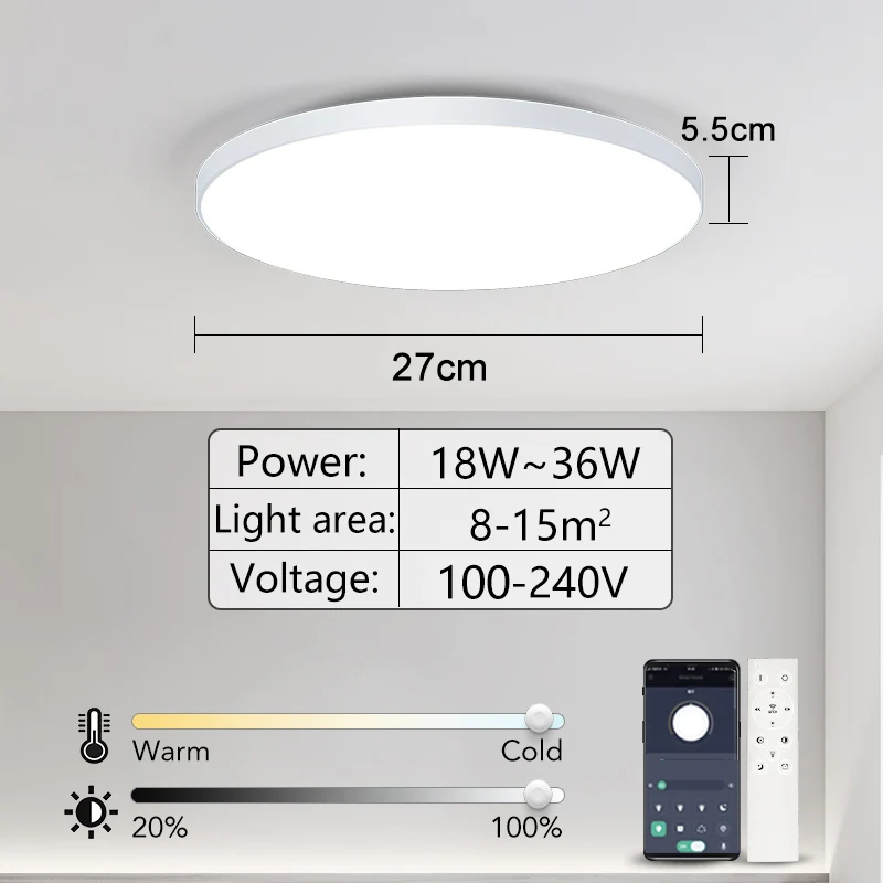 Smart LED Ceiling Light APP Luster Remote Control Appliance 36W 50W 80W interior Home Decor Fixture Bathroom Bedroom