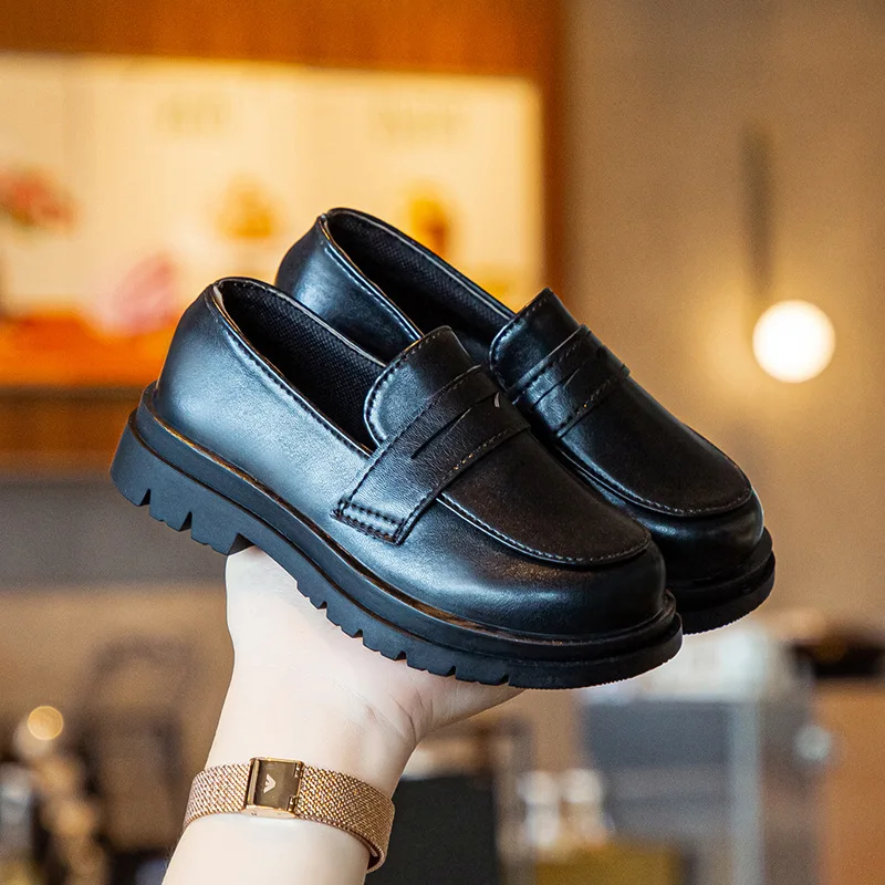 

Spring Autumn Boys Girls Britain Style PU Leather Shoes Kids Slip-on Casual Loafers Children Black Brown Performance Shoes