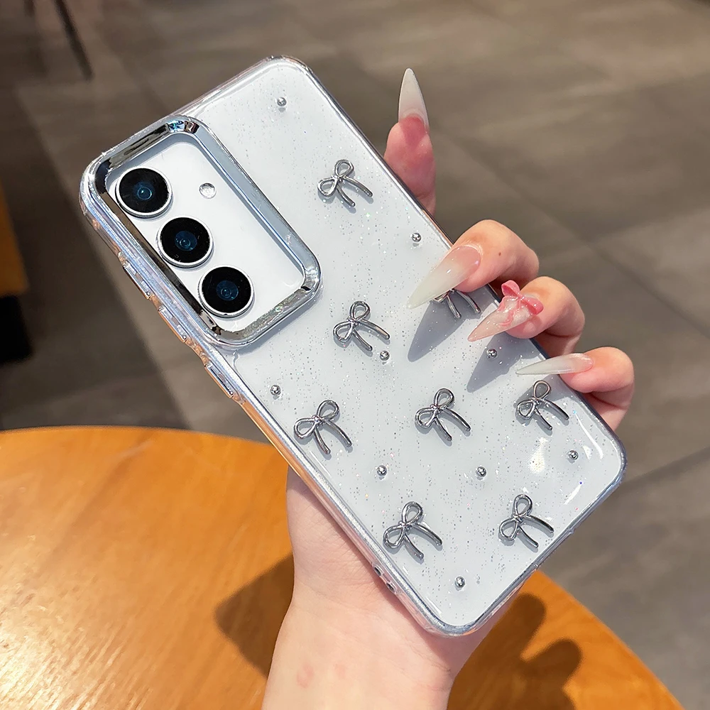 Süße 3D Silbrig Liebe Herz Handyhülle für Samsung Galaxy S25 S24 S23 FE Plus Weiche stoßfeste transparente Abdeckung Epoxidharz Shell – Detail 7