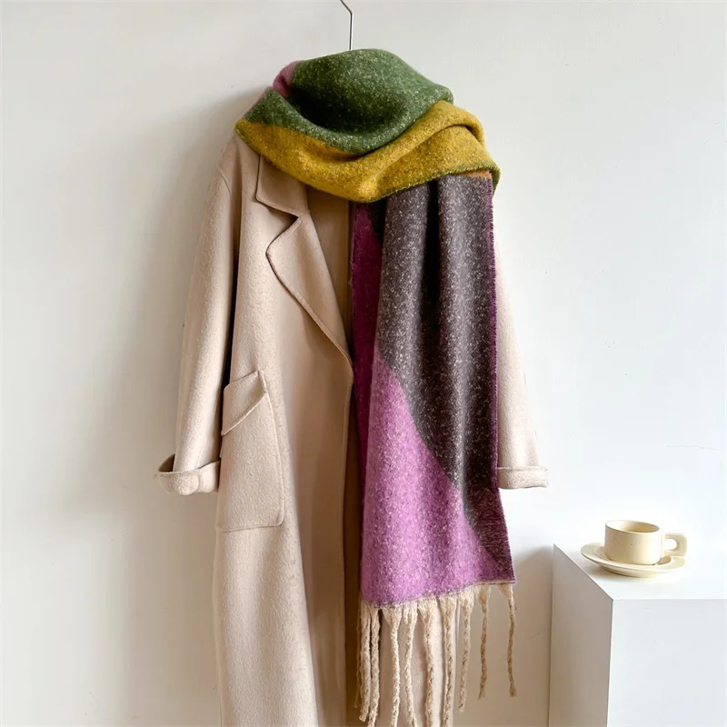 Luxury Women's Cashmere Scarf - Solid Winter Warm Shawl with Tassel Trim