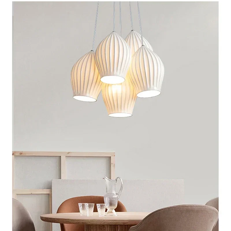 White Ceramic Cluster LED Pendant Lamp Vintage Pendant Light Island Small Milk Hanging Chandelier Restaurant Hanging Lighting