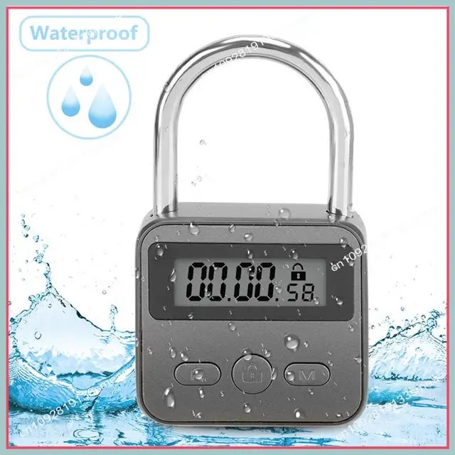 N94R LCD Display Electronic Timer Switch USB Rechargeable Timer Padlock Travel Electronic Timer-Black 5