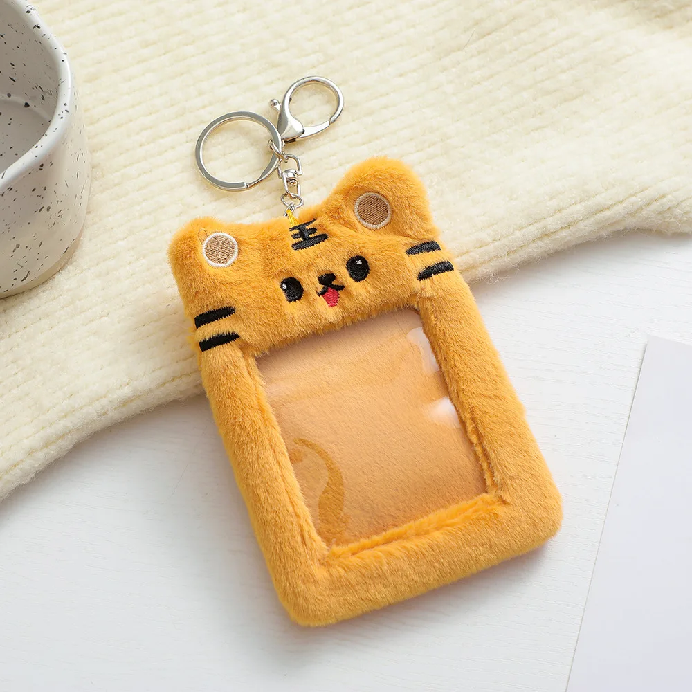 Cute Plush Kpop Photocard Holder with Keychain, Cartoon Bear Rabbit Cat  Photo Sleeve ID Bank Credit Card Holder Protector Stationery 