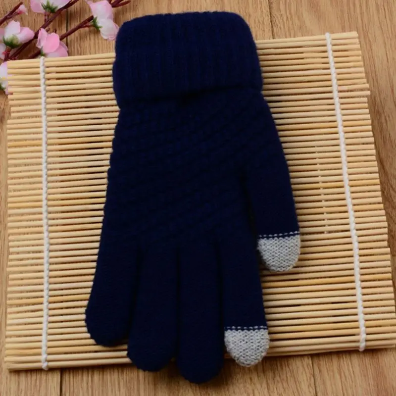 

Women Girls Winter Plaid Knitted Cuffed Full Fingered Gloves for Touch Scr