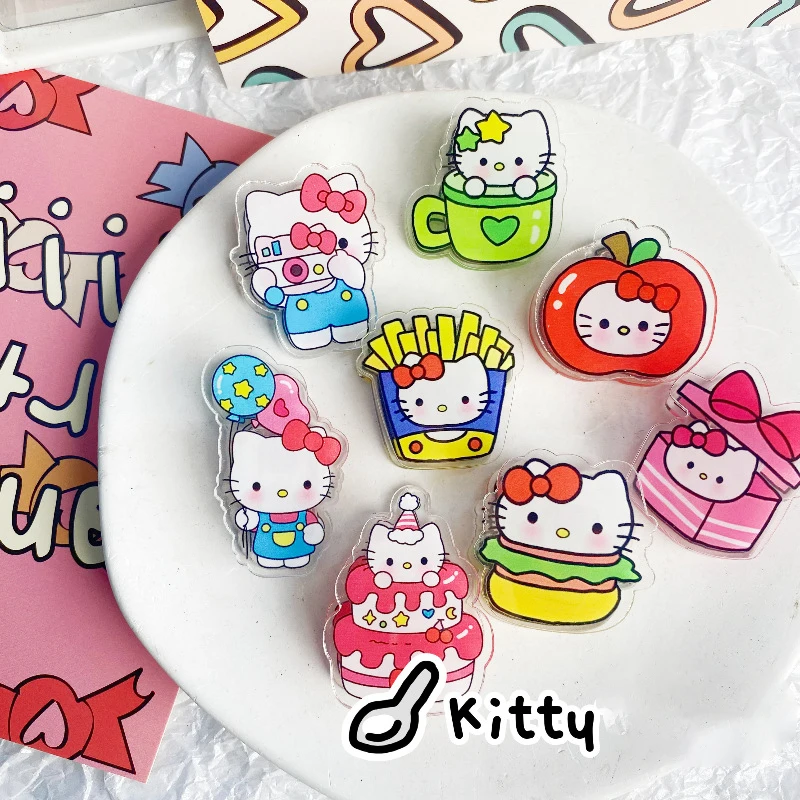 5pcs Kawaii Cartoon Hello Kitty Acrylic Binding Clip Student School File Paper Clip Office Stationery Supplies Binding Storage