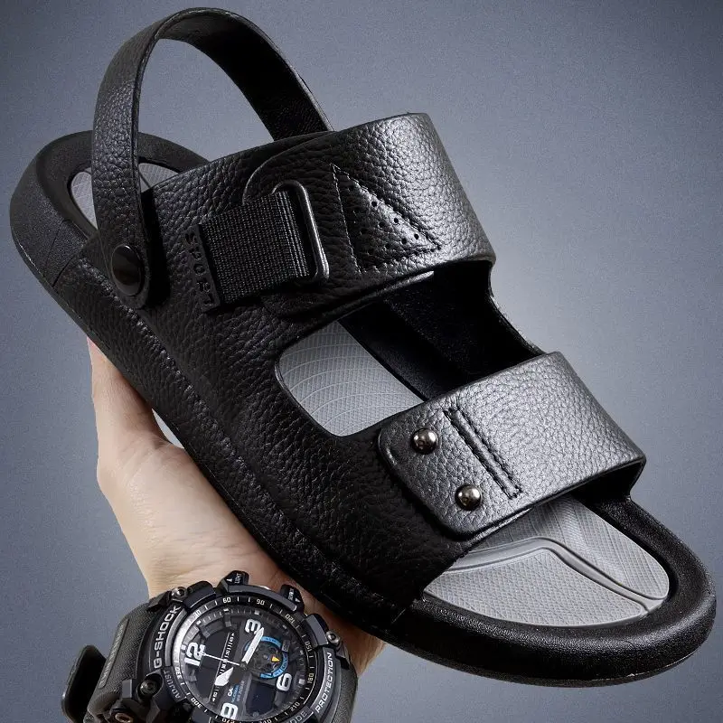 Men's Summer Thick Bottom Sandals Driving Beachwear Fashionable Korean Style Dual Use Casual Open-Toe Breathable PVC