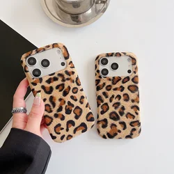 Chic Leopard Print Fluffy Plush Phone Case - Brown Shockproof Winter Bumper Cover - iPhone 15 (Brown)