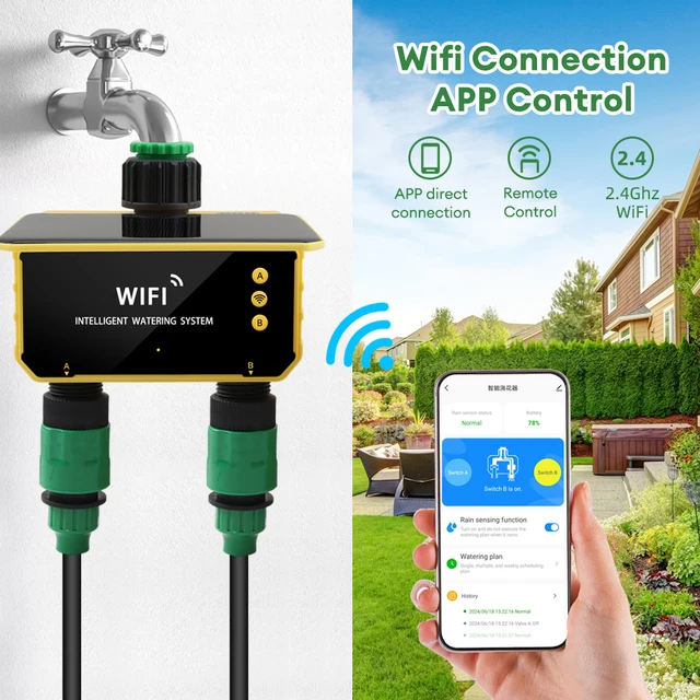 Dual Zone WIFI Solar Irrigation Timer Smart APP Control Automatic Irrigation System Outdoor Water Timer Garden Watering Tool 2