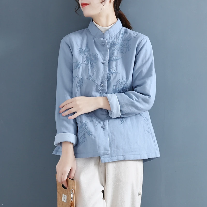 

2024 autumn winter new Chinese style trtaditional cotton oriental blouse cardigan women hanfu top embroidery vintage coat a451