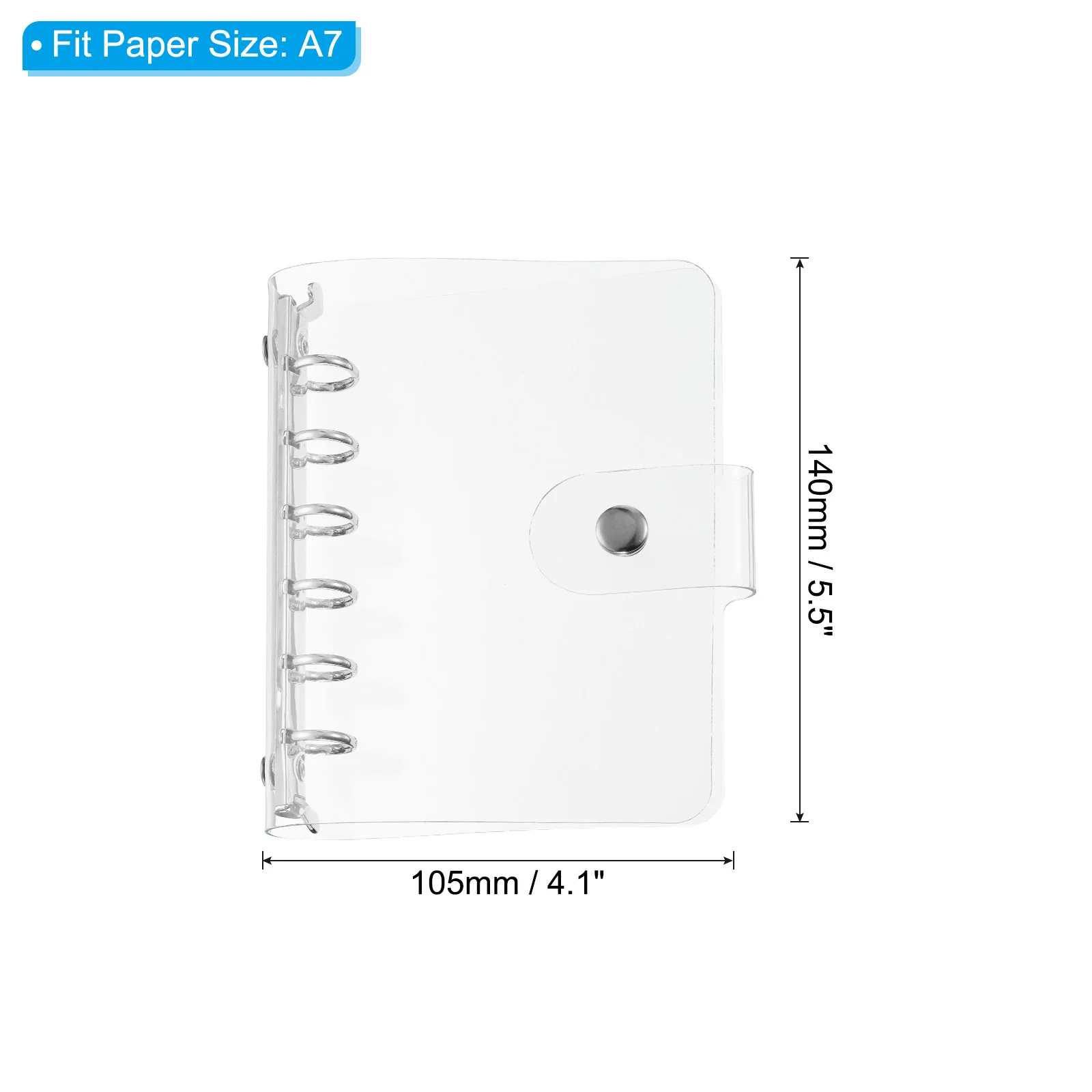 1/2Pcs A7 Clear Binder Cover Soft PVC Loose Leaf Binder Protector Refillable Notebook Shell with Snap Button Closure 6 Ring