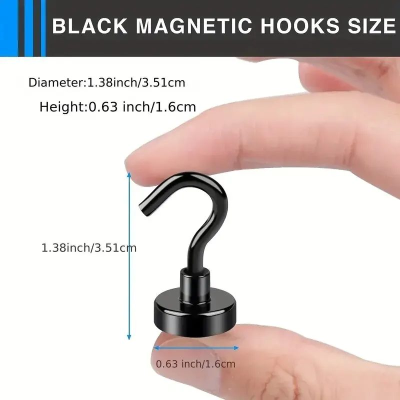 Magnetic Hooks 6Pcs Strong Punch-Free Wall Magnet Hook for Keys Coat Hanging Hanger Kitchen Fridge Bathroom Office Organizer