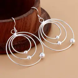 Hot pure 100% 925 Sterling Silver Earrings for Women noble Jewelry Three circle beads  wedding party Christmas Gift