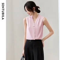Chemisier sans manches en mousseline SENTUBILA pour femme, nouvelle collection été 2026, col en V droit, tenue de travail professionnelle, vêtements pour femme Q52VA0079 2