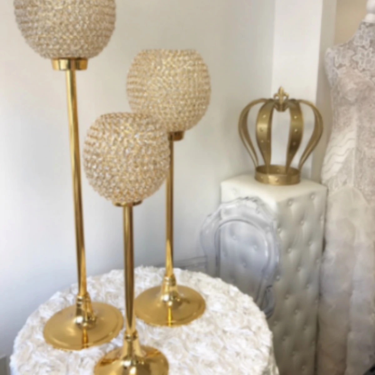 3pcs/set)Crystal Glass Gold globle Wedding Centerpiece with Stand for Elegant Banquet Decor -