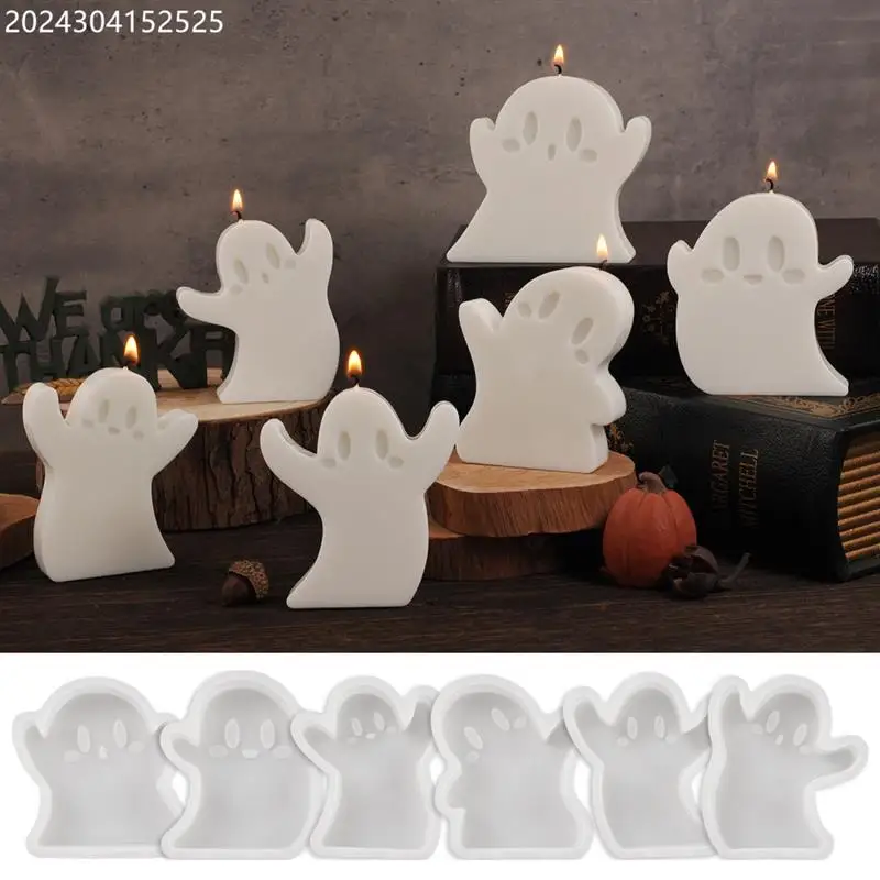 Description Picture 3 of item6Pcs/Set Halloween Cute Ghost Candle MoldSilicone Mold Scented Stone Molds Gypsum Concrete Epoxy Resin Ghost Ornament Mould