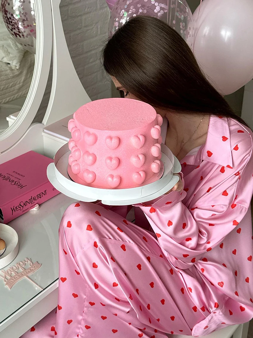 Marthaqiqi Love Printing Female Sleepwear Suits Long Sleeve Nightwear Turn-Down Collar Pajamas Pants Casual Women Nightgowns Set