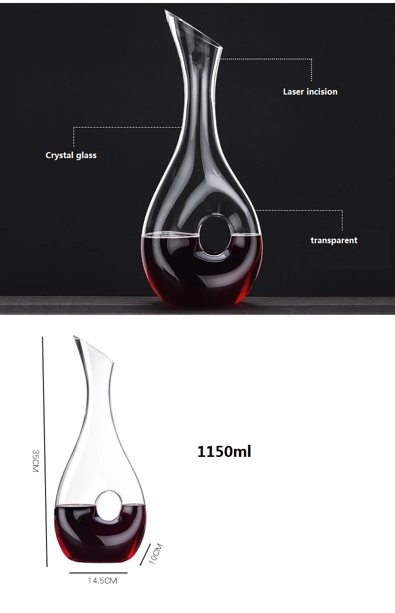 Description Picture 4 of itemCrystal Glass Wine Decanter, Wine Dispenser, Shaker, Creative Styling Barware, Wine Separator, Bottles, 1150ml