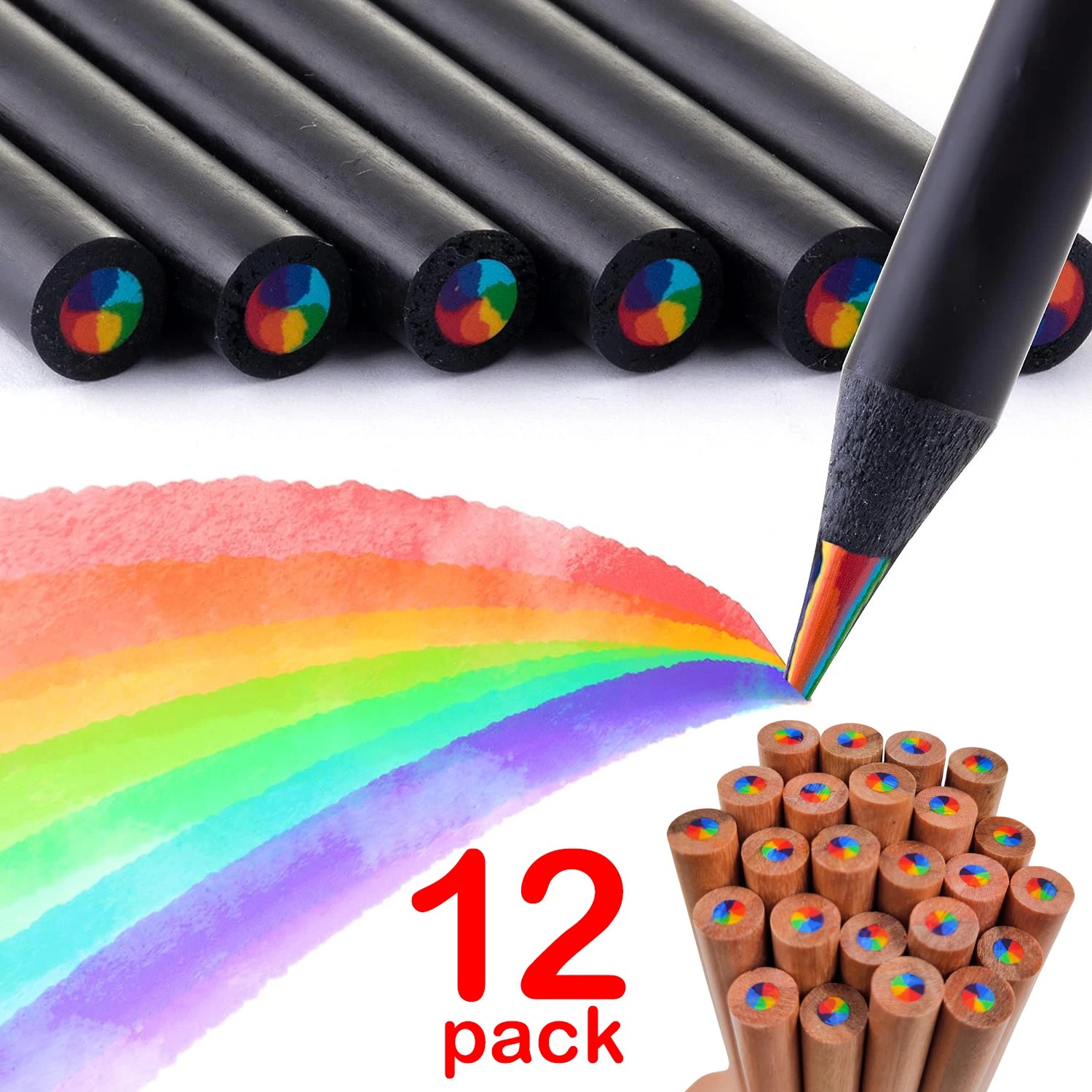 Art Supplies for Kids Adults 7 Color in 1 Wooden Rainbow Colored Pencils Multicolored Core for Coloring Books Drawing Sketching