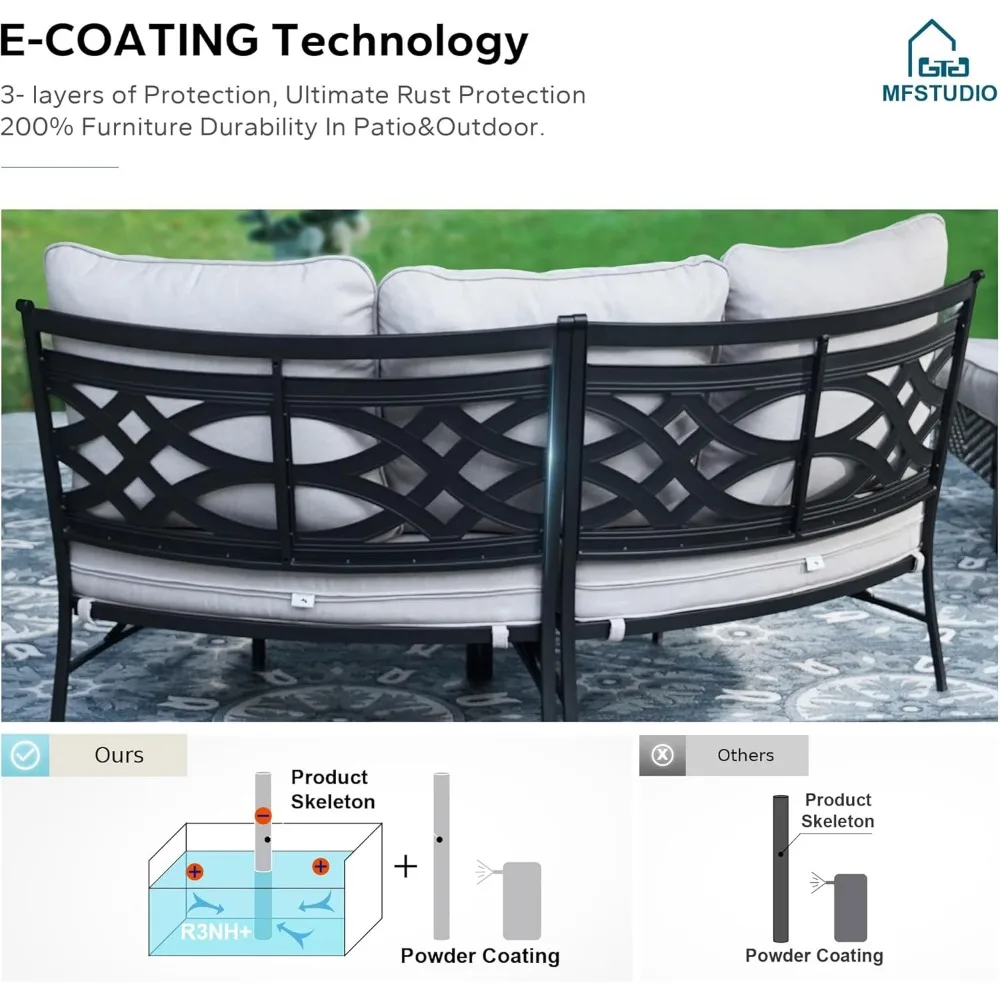 Patio Furniture Set, 8 Seats Half-Moon Curved Outdoor Sectional Sofa Conversation Set, Woven Rattan Patio Couch 4