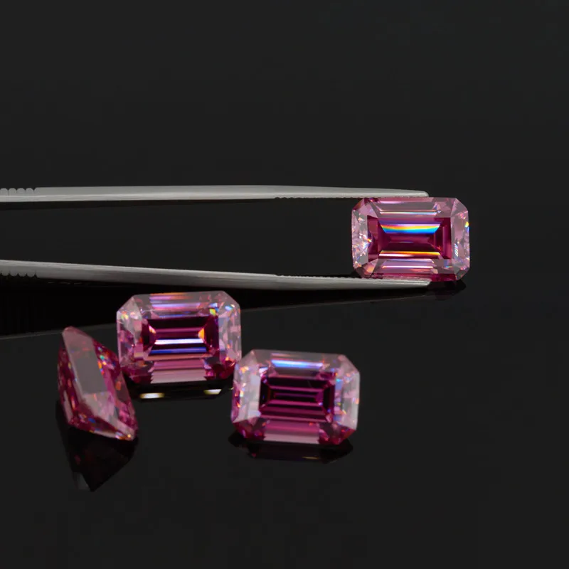 Emerald Cut  synthetic Gemstone  with GRA Certificate Pink Color Moissanite Stone Wholesale for DIY Jewelry Ring Necklace  Make