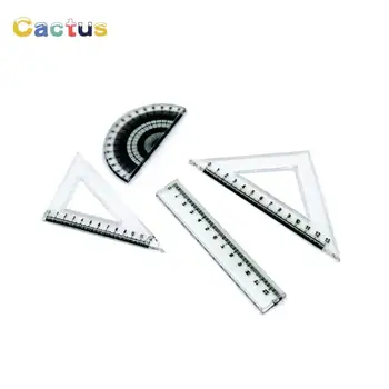 4Pcs 1:12 Dollhouse Miniature Ruler Protractor Triangle Ruler Straightedge Model Drawing Tool Doll House Accessories 1