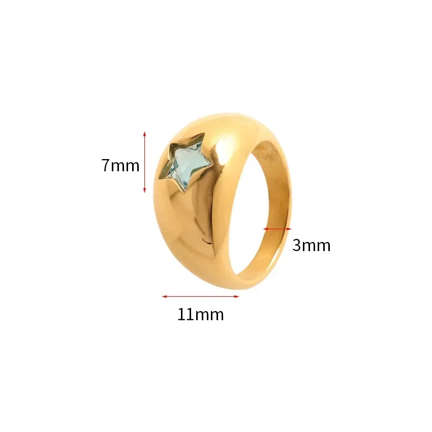 Blue Pink Crystal Glossy Dome PVD Stainless Steel Rings for Women Cute Star Inlaid Zircon Chunky Ring Unique Jewelry Accessories