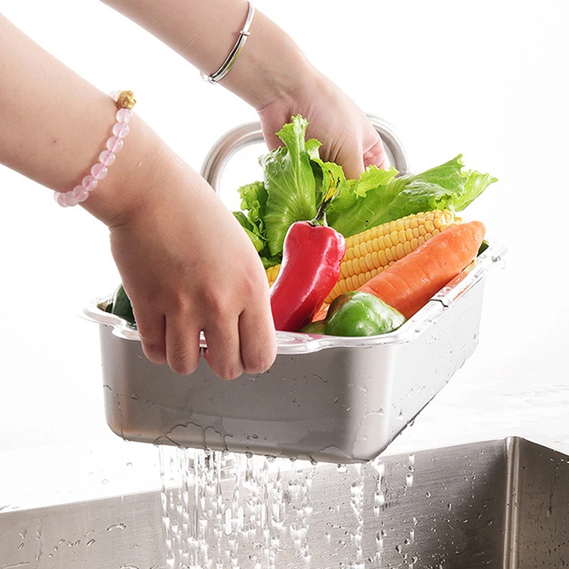 Stainless Steel Drain Basket Retractable Sink Strainer Basket For Washing Basin Bowl Chopsticks Plate Sink Drain Tray 2