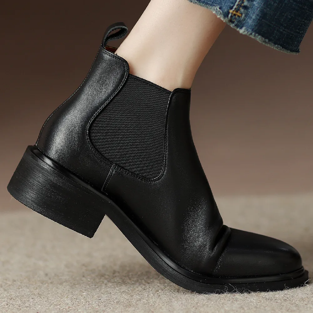 

Women's genuine leather elastic slip-on flats autumn ankle boots round toe casual female soft comfortable short bootis shoes hot