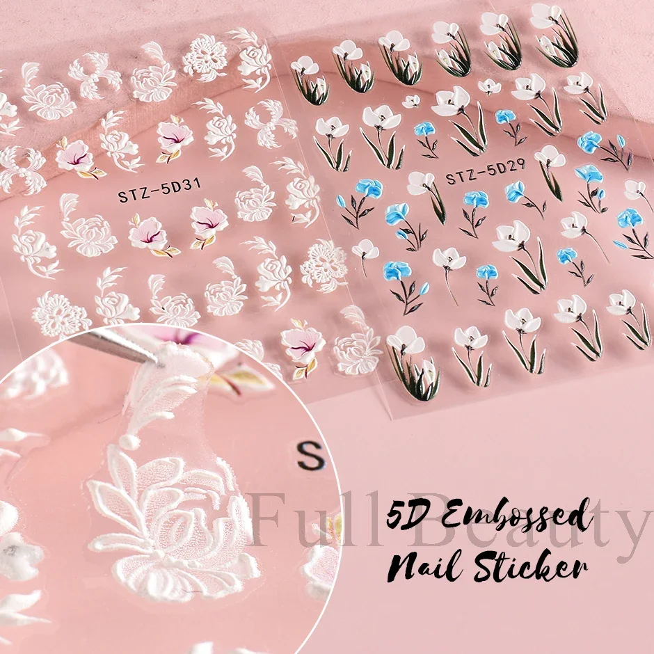 5D Flower Nail Stickers Wedding Design Adhesive Sliders Summer Decoration, nail stickers,nail art decoration,nail decals,flower stickers