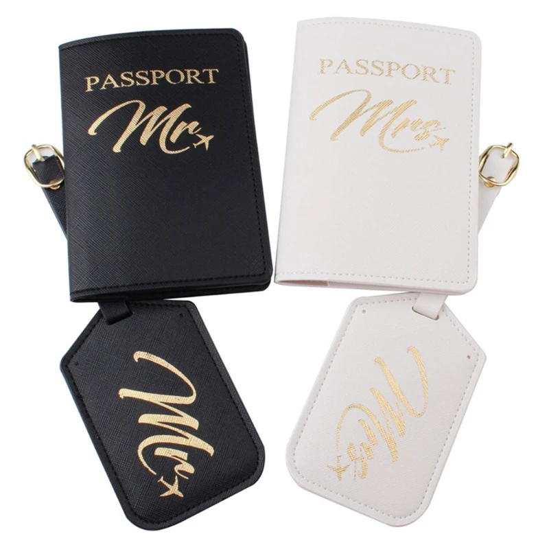 

E74B 4pcs Portable Mr Mrs Travel Passport Card Cover with Luggage Tags Holder for Cas
