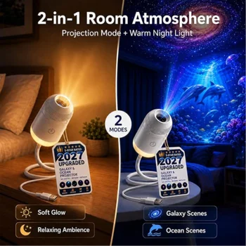 Proiettore Olografico 5D Stelle e Galassie, Luce Notturna Intelligente ad Alta Definizione, Lampada Atmosfera Regolabile a 360° per Camera da Letto, Auto e Casa