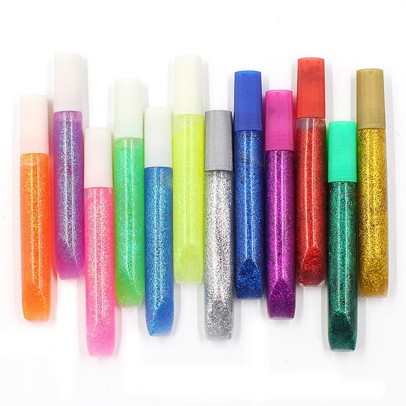 DIY Color Drawing Glitter Powder Drawing Adhesive 6/12pc Rglitter Decoration Paper Flower Crafts Painting Art Liquid Glue Pen glitter powder glue