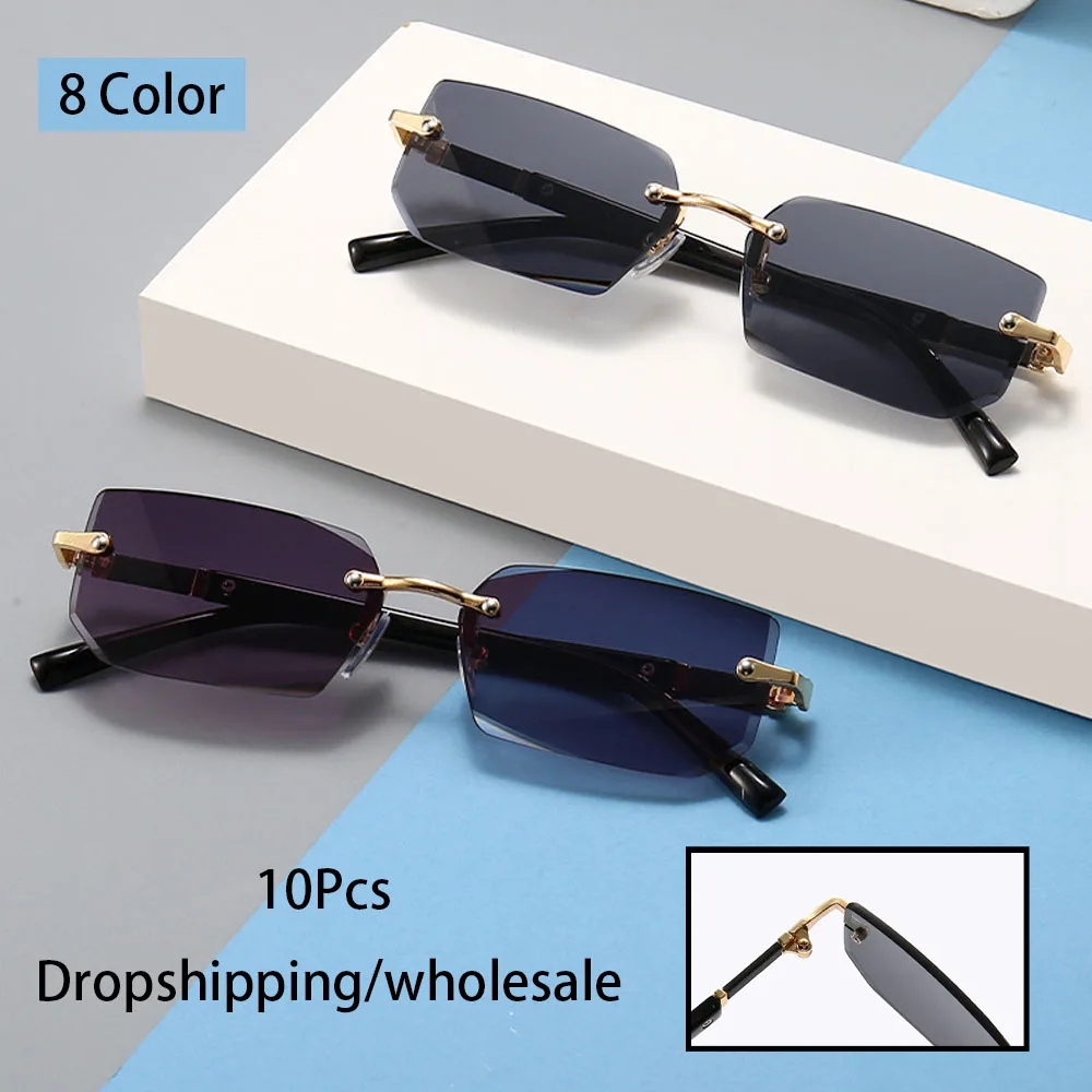 10Pcs Fashion Rimless Sunglasses Men Women Frameless Sun Glasses Male Female Classic Small Square Summer Traveling Shades
