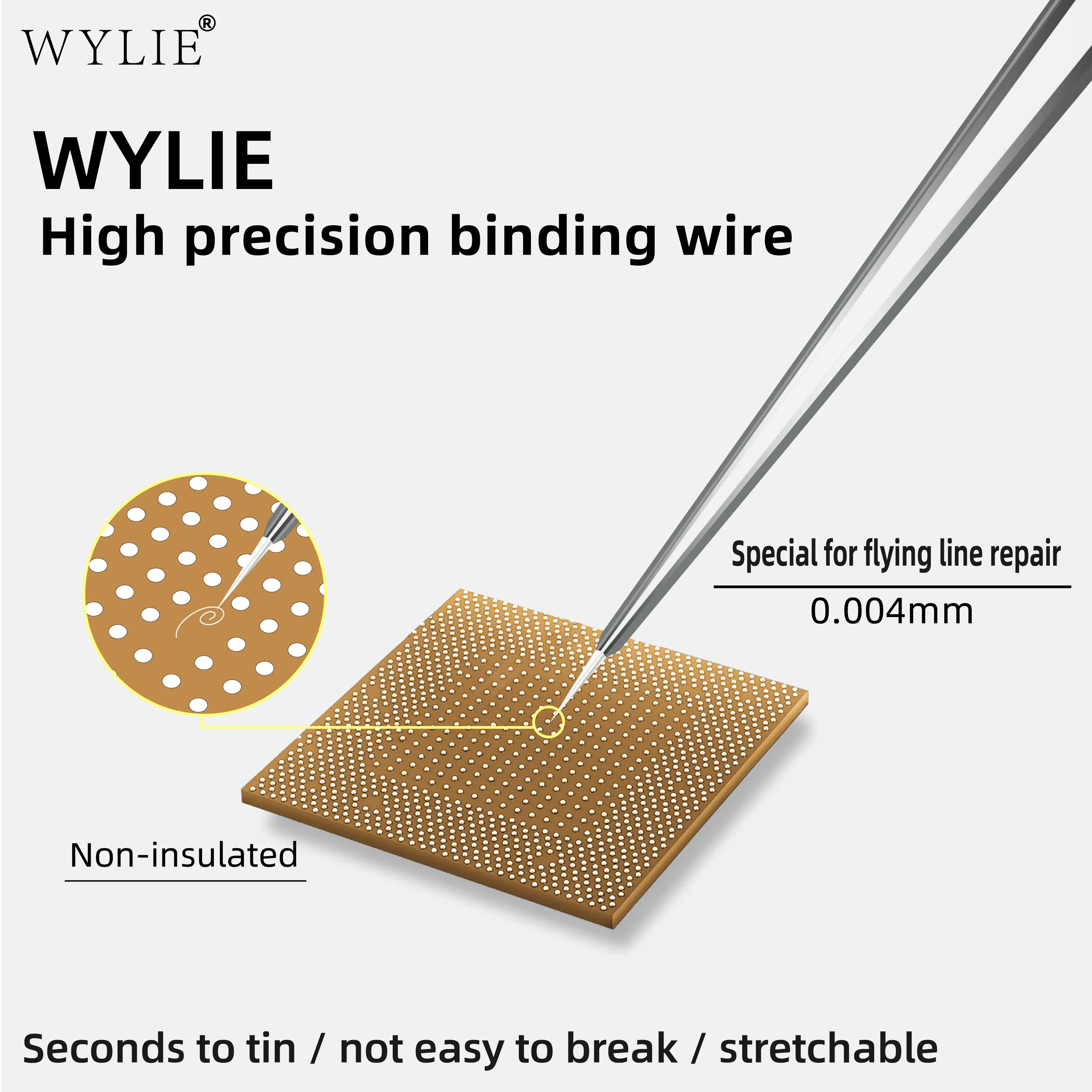 WYLIE 0.004mm*200m 플라잉 와이어 디솔더링 툴 솔더 조인트 점퍼 PCB BGA 메인보드 수리용 라인 툴