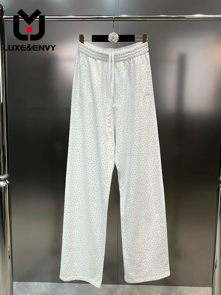 

LUXE&ENVY Online Red Grapefruit Elastic Waist Drawstring Hot Diamond Shiny Washed Cotton Casual Slim Straight Pants 2023 Autumn