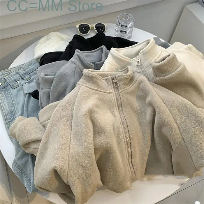 New Fleece Jackets for Women Fall Winter Fashion Oversized Coats Office Ladies Zipper Chic Casual Outerwear