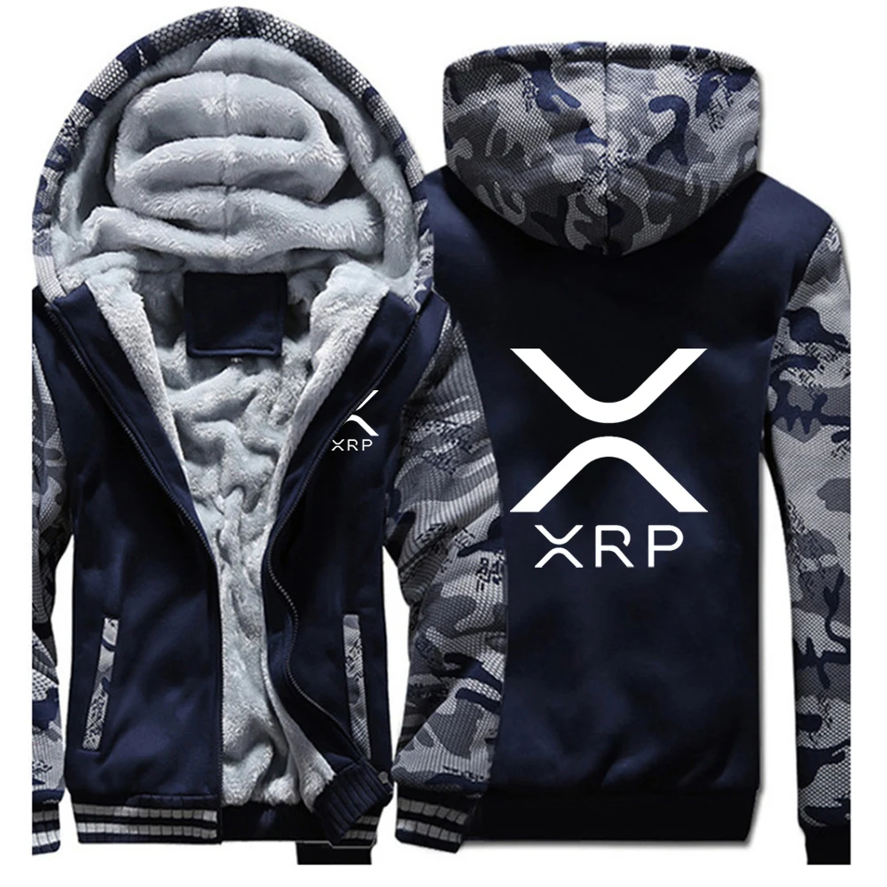 Mens Ripple XRP Logo Print Hoodie Autumn Winter Thickened