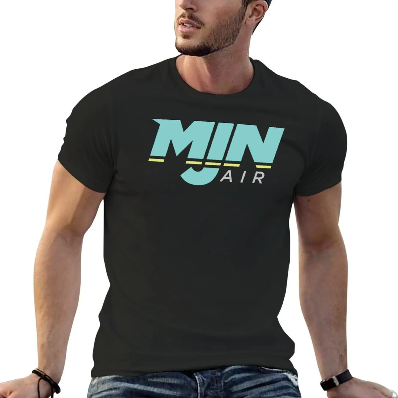 Фото Мужская футболка с логотипом MJN Air, Винтажная Футболка оверсайз с графическим рисунком №1