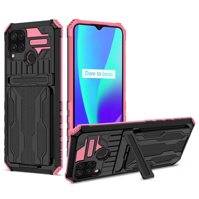 Realme C25S 2021 Shockproof Case for OPPO Realme C25 C21 y Card Slot Bracket Stand Holder Back Cover OPPO A74 A 54 16 15 S Case casing oppo