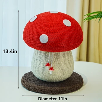 Red Cap Mushroom Kittens Scratching Post,Cute Mushroom Cat Tower Scratcher,Cat Scratching Post Cat Scratcher Rope for Indoor Cat 2