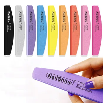 10 pcs/lot Halfmoon Double Side Nail File Buffer 100/180 Polishing Grinding Manicure Pedicure Nail Buffer File Tools 1