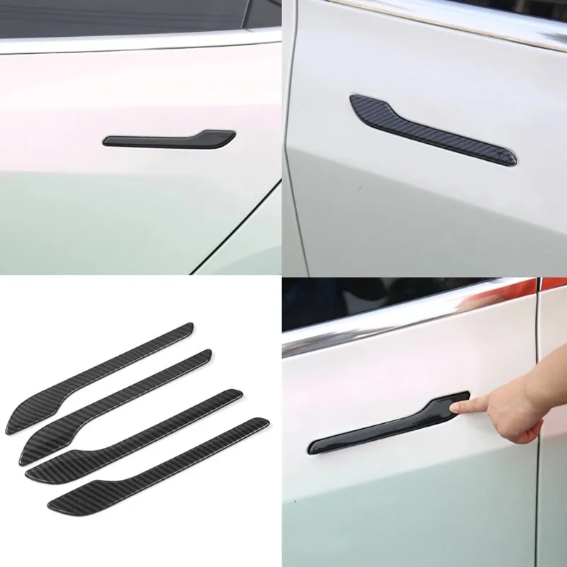 4Pcs Car Door Handle Wrap Cover ABS Plastic Door Knob Decorative Stickers Anti-scratch for Tesla Model 3 Y 2021