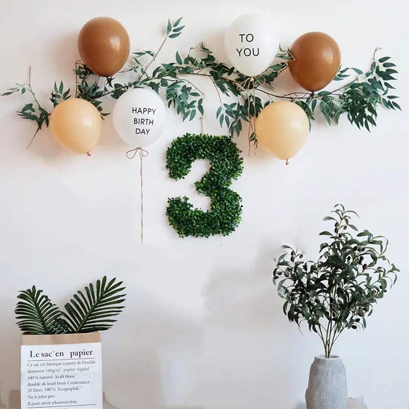40cm Simulation Plant Number Hang Wall Decoration Birthday Wedding Party Background Artificial Green Leafs Plastic Baby Shower